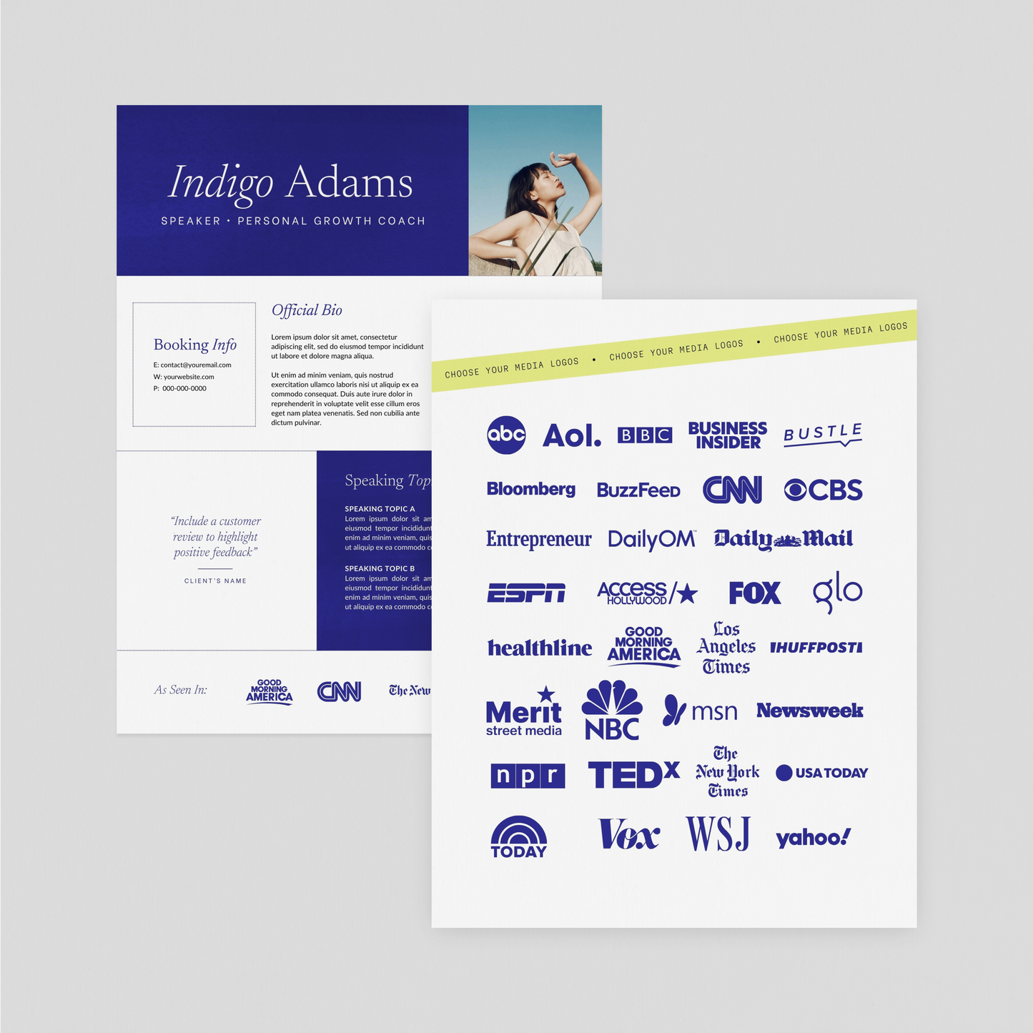 Indigo Speaker One-Sheet Canva Template