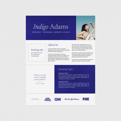 Indigo Speaker One-Sheet Canva Template